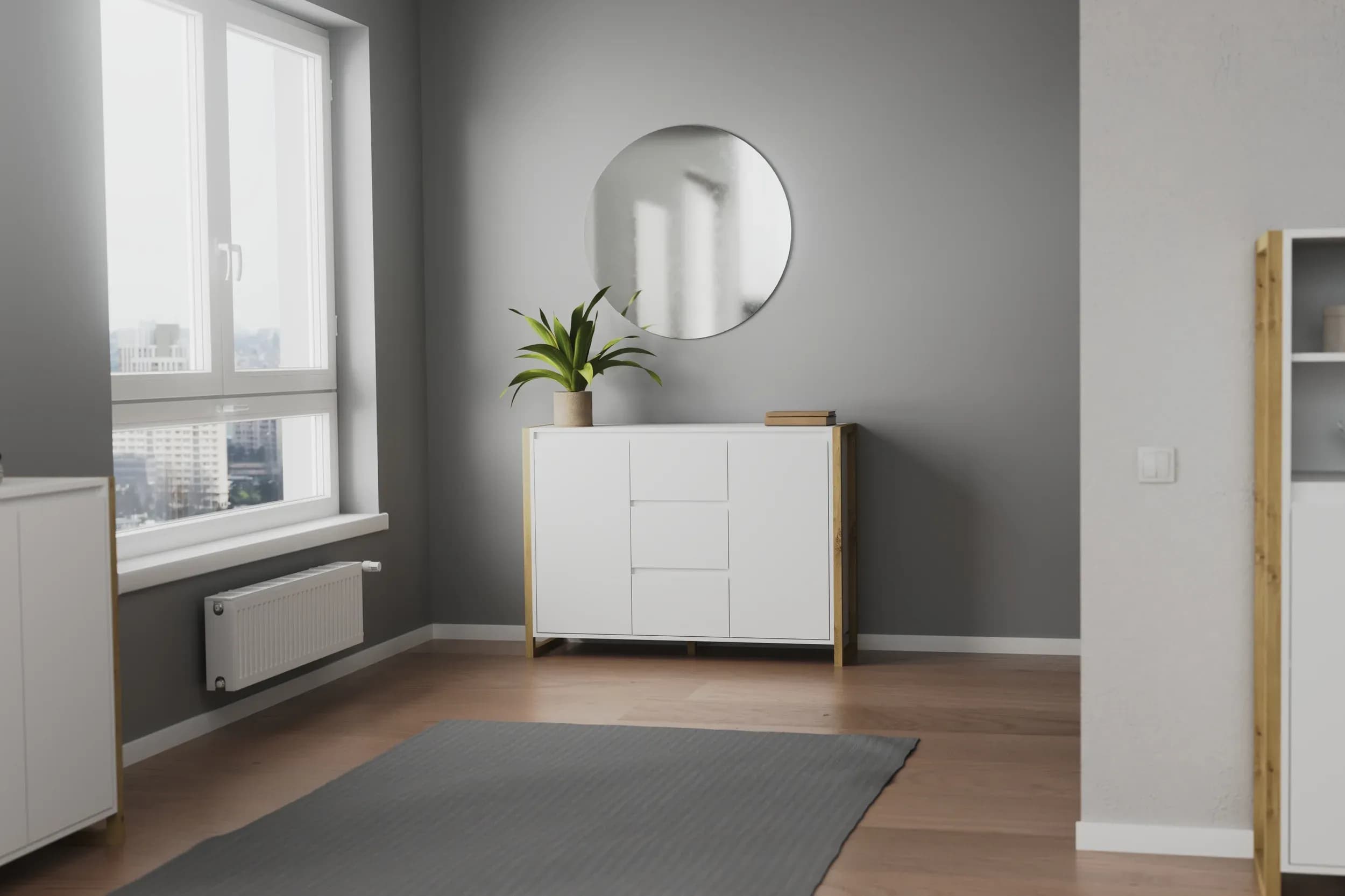 Kommode - B ca. 120 cm, Weiß, Artisan Eiche Nachbildung