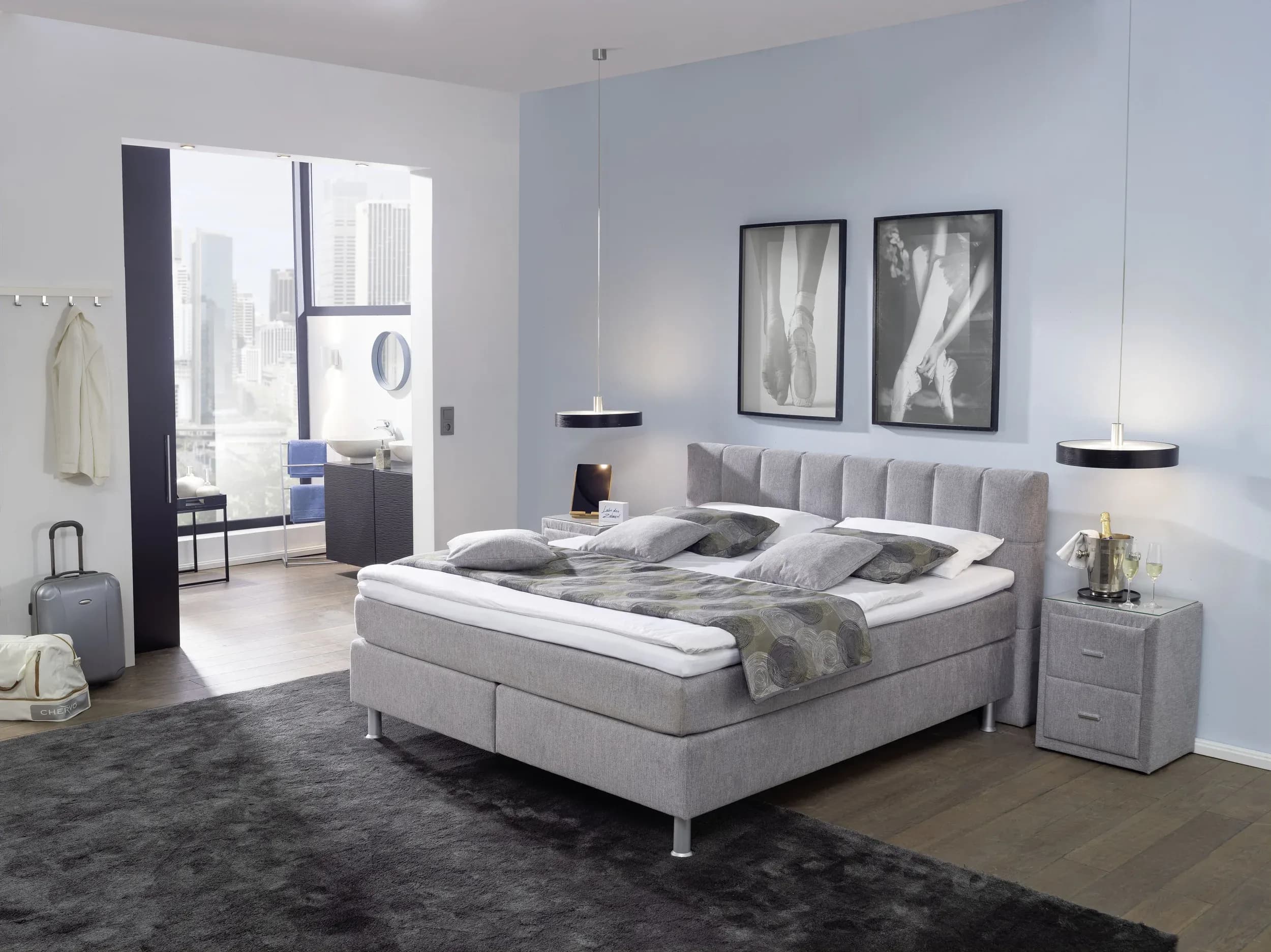 Boxspringbett EM Select - Liegefläche ca. 180x200 cm, Stoff, silber