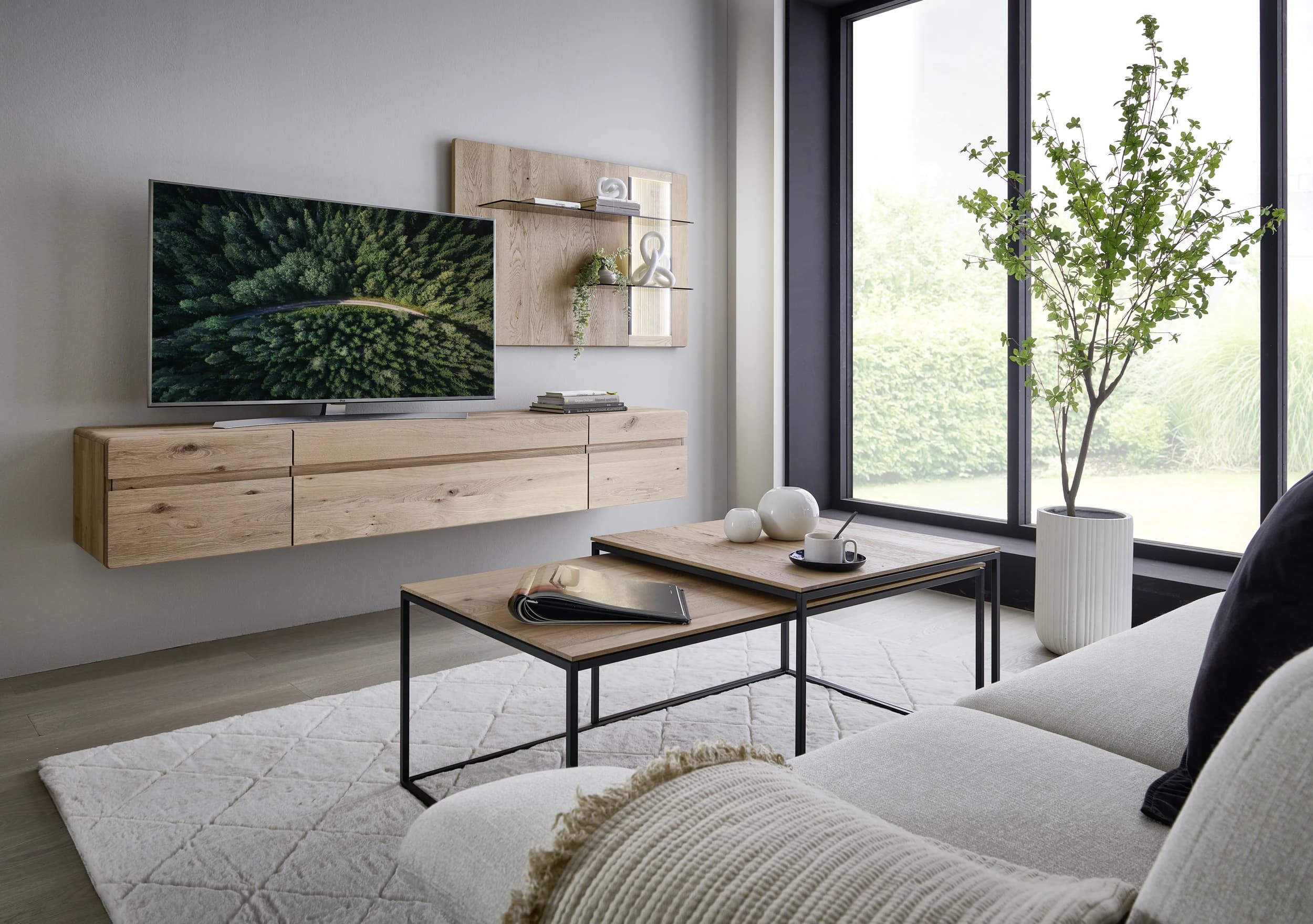 Beistelltisch - L/B/H 120x65x43,5 cm, Kerneiche massiv