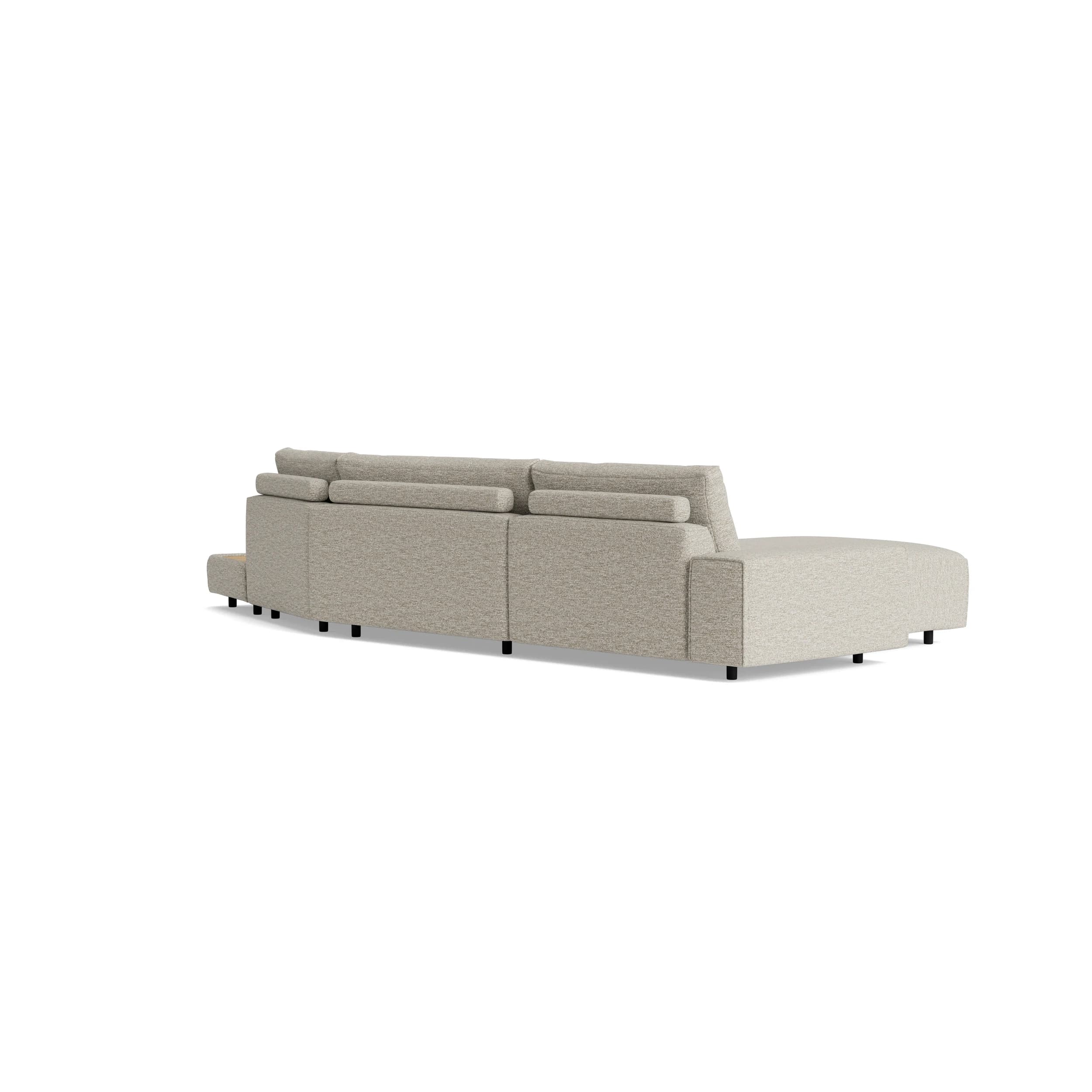 Ecksofa Serava Plus - Longchair links, Trapezelement, 1-Sitzer mit Anbauhocker, Stoff, Sand