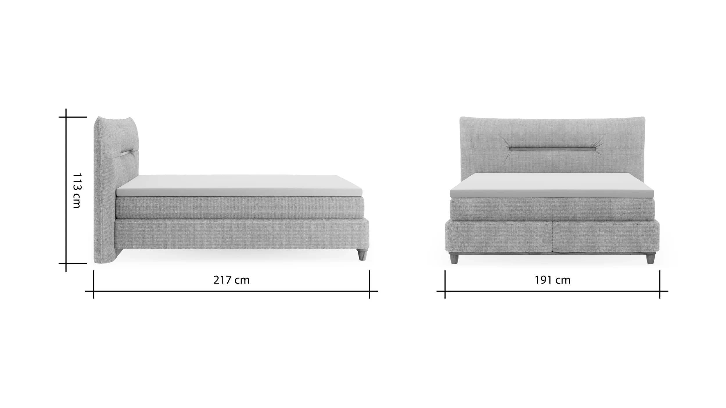 Boxspringbett Alpin - Liegefläche ca. 160x200cm, Stoff, Graubeige