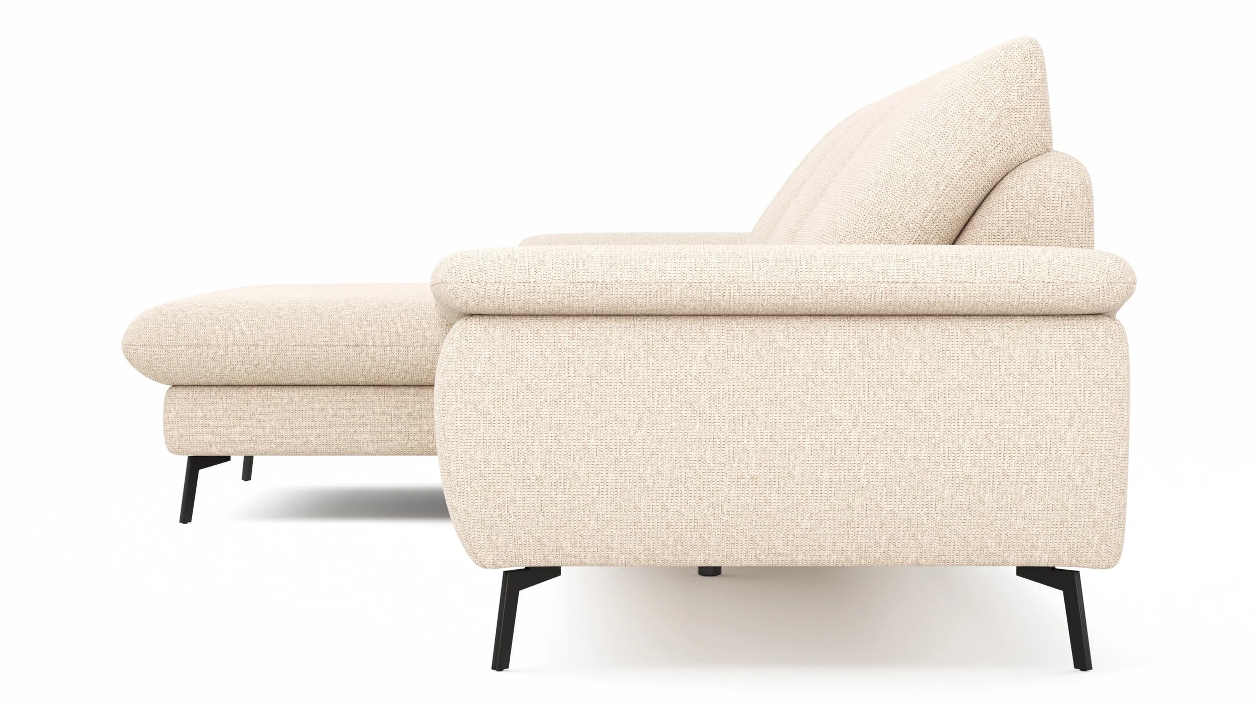 Ecksofa Gotera - Longchair links mit 1,5-Sitzer med. + 1,5-Sitzer med. rechts inkl. Rückenlehne verstellbar, Stoff, Creme