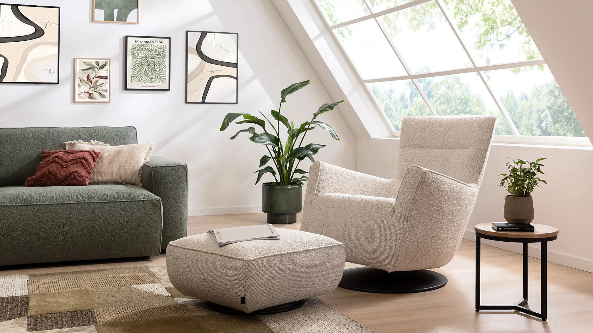Hocker Lilaia - Stoff, Creme