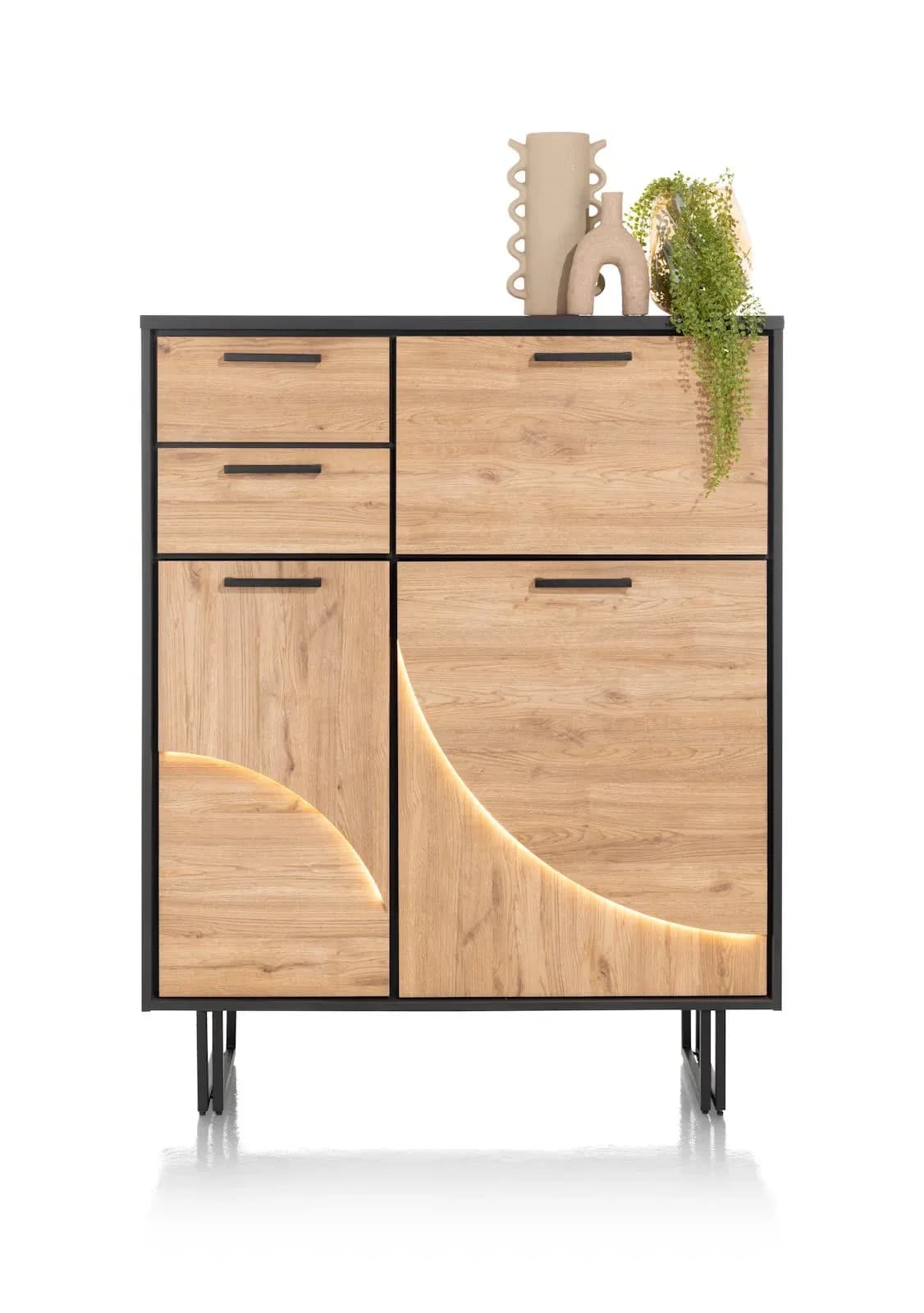 Avalon, Highboard 120 cm - 2-Türen + 2-Laden + 1-Klappe (+ LED)
