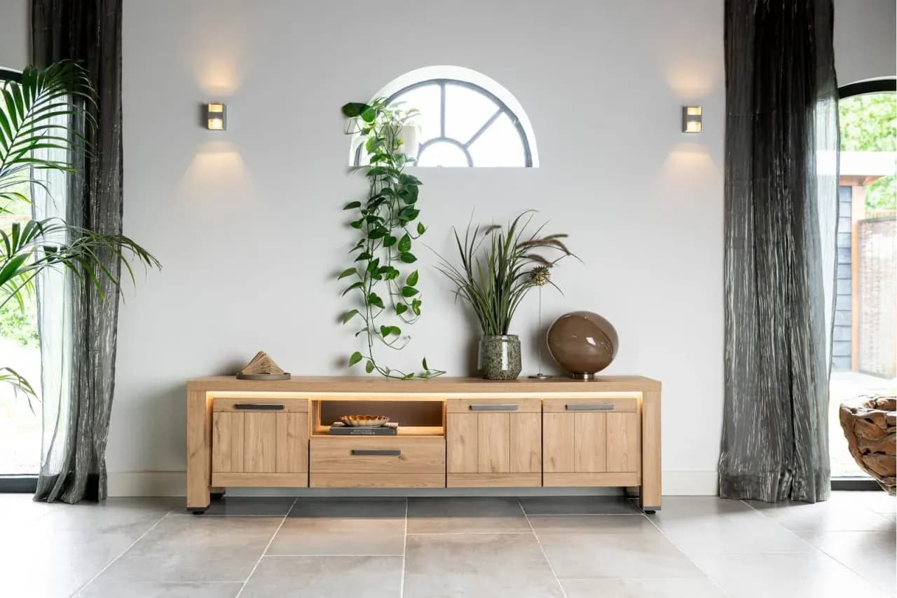 Delmonte, Lowboard 200 cm - 3-Türen + 1-Lade + 1-Nische (dimmbare LED-Beleuchtung)