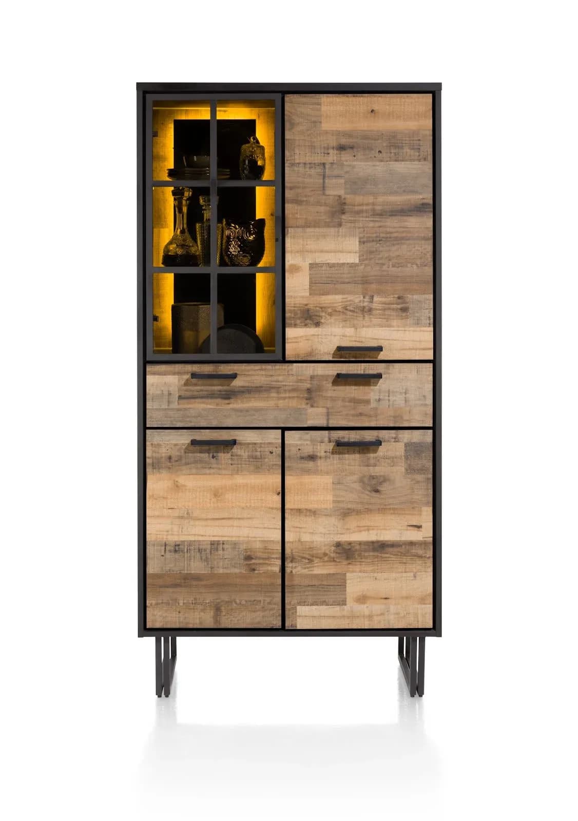 Avalon, Schrank 96 cm - 3-Türen + 1-Lade + 1-Glastür (+ LED)