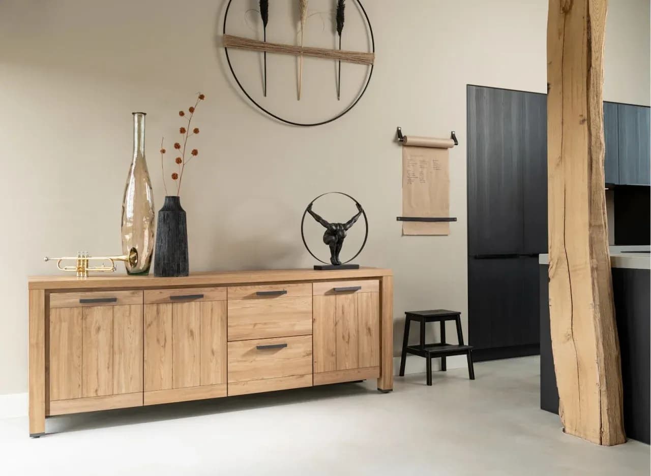 Delmonte, Sideboard 230 cm - 3-Türen + 2-Laden (dimmbare LED-Beleuchtung)