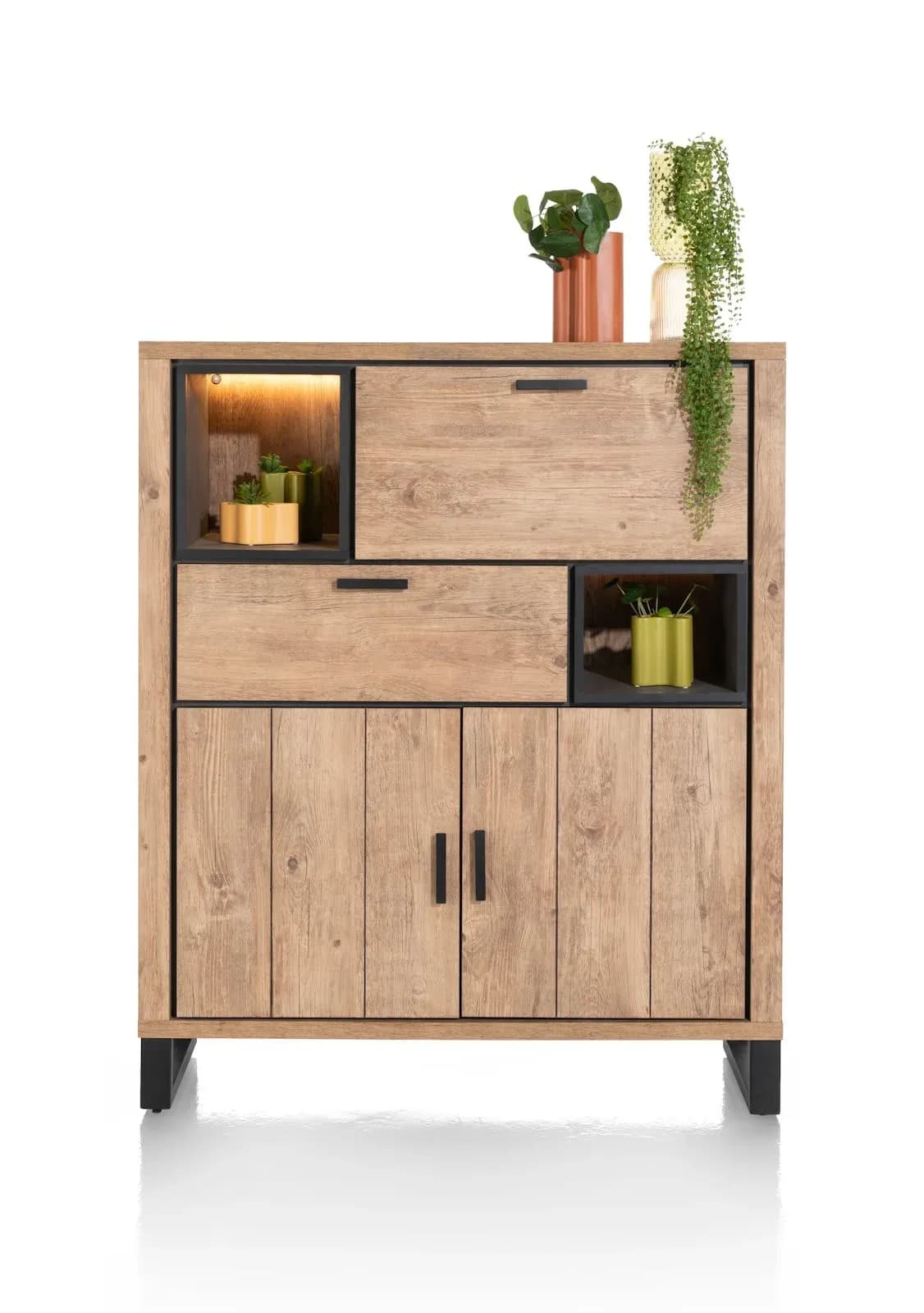 Pavarotti, Highboard 125 cm - 2-Türen + 1-Lade + 1-Klappe + 2-Nischen (+ LED)