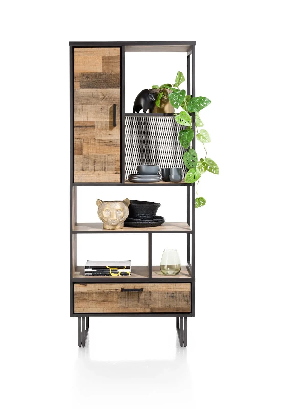 Avalon, Buecherregal 80 cm - 1-Tür + 1-Lade + 5-Nischen