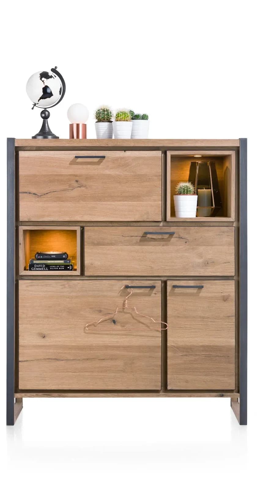 Metalo, Highboard 2-Türen + 1-Lade + 1-Klappe + 2-Nischen (+ LED)