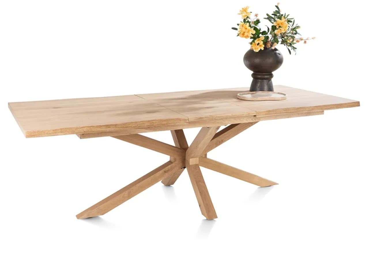 Nyborg, Ausziehtisch 190 (+ 50) x 100 cm - Tischplatte mit natürliche Baumkante - Mittelfuß Holz
