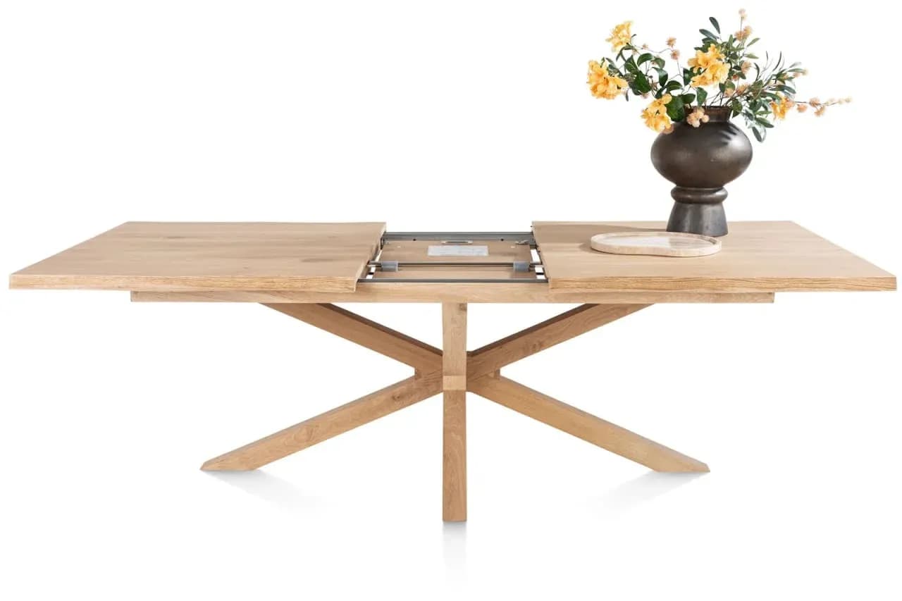 Nyborg, Ausziehtisch 190 (+ 50) x 100 cm - Tischplatte mit natürliche Baumkante - Mittelfuß Holz