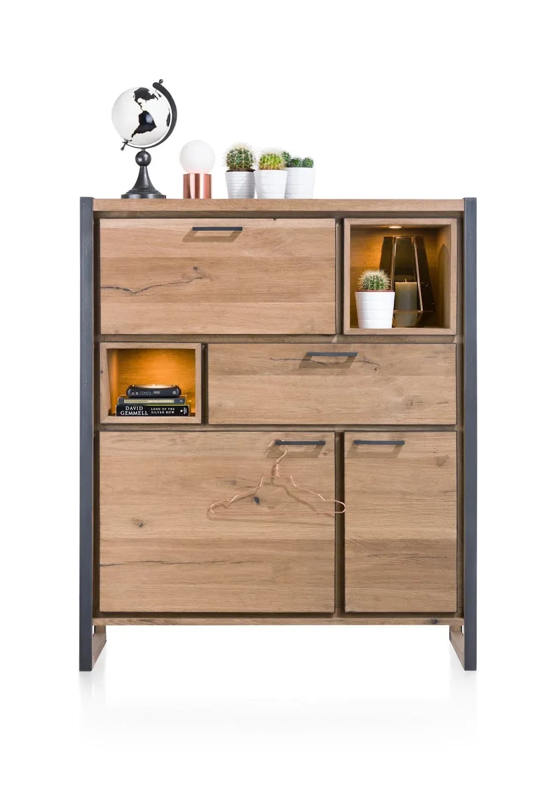 Metalo, Highboard 2-Türen + 1-Lade + 1-Klappe + 2-Nischen (+ LED)