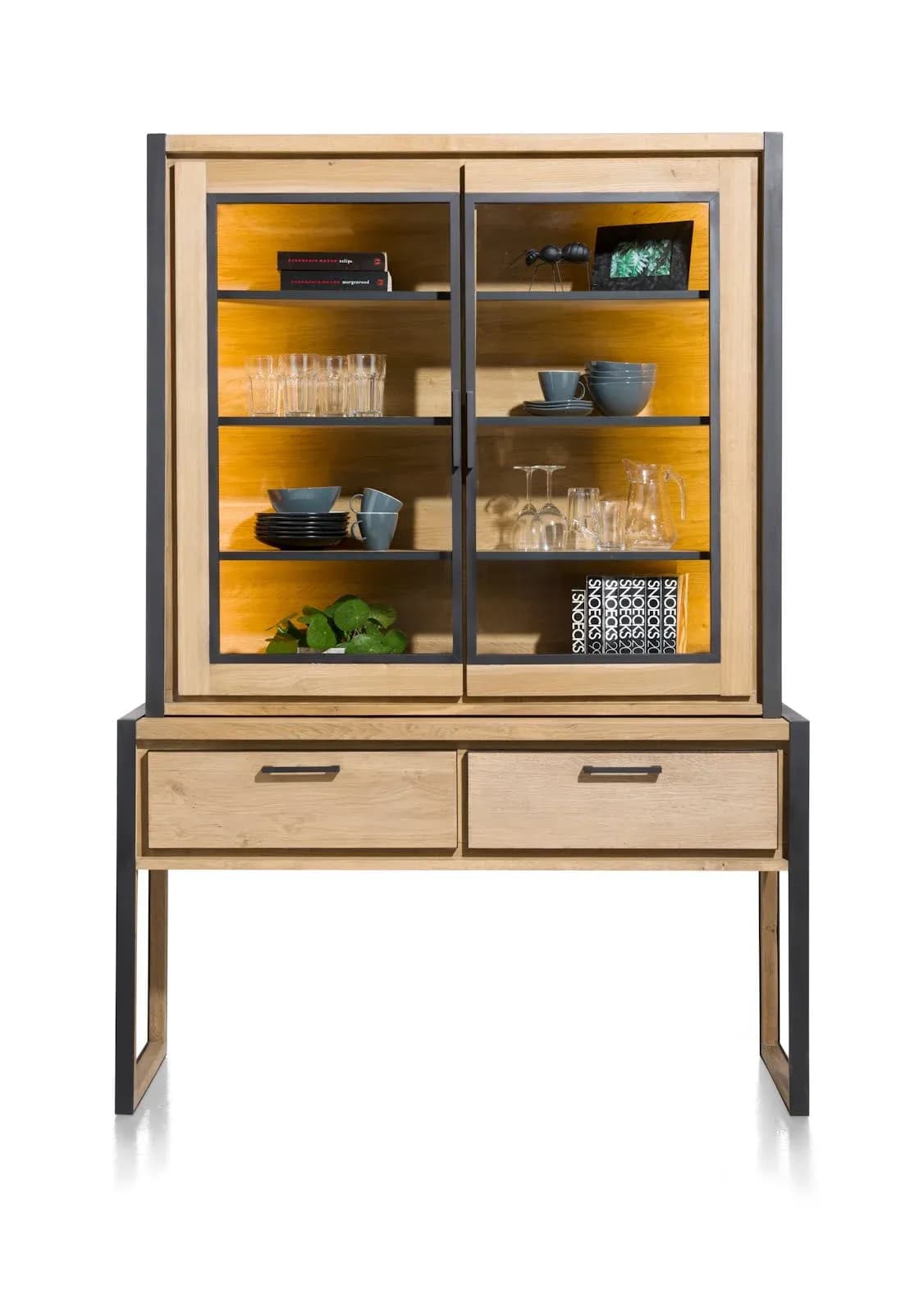 Metalo, Buffet 140 cm - 2-Glastüren (+ LED) + 2-Laden