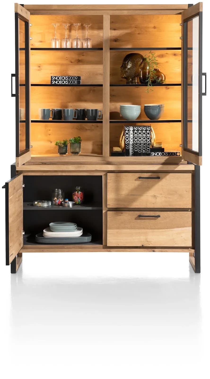 Metalo, Buffet 140 cm - 2-Glastüren (+ LED) + 1-Tuer + 2-Laden
