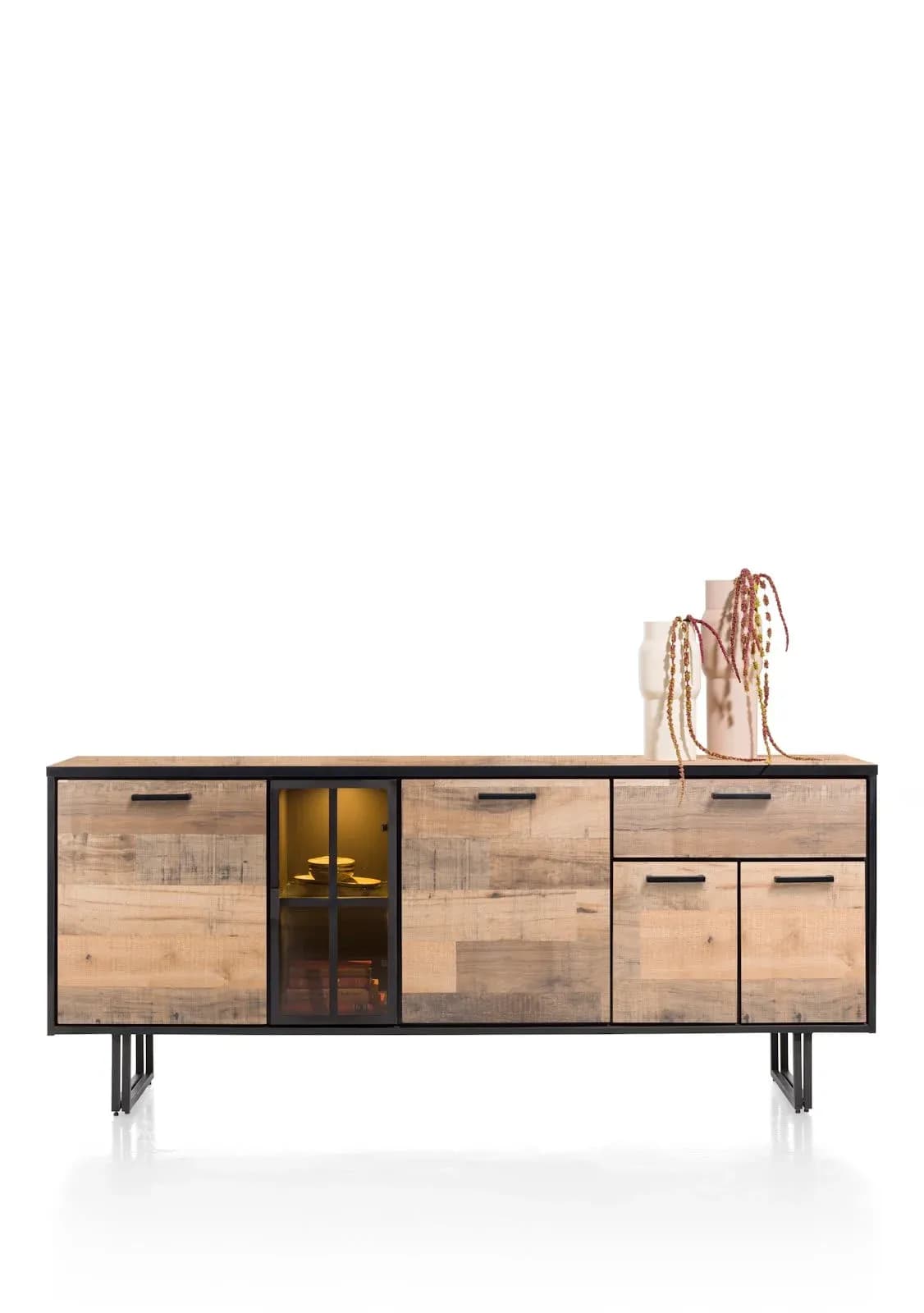 Avalon, Sideboard 200 cm - 4-Türen + 1-Lade + 1-Glastür (+ LED)