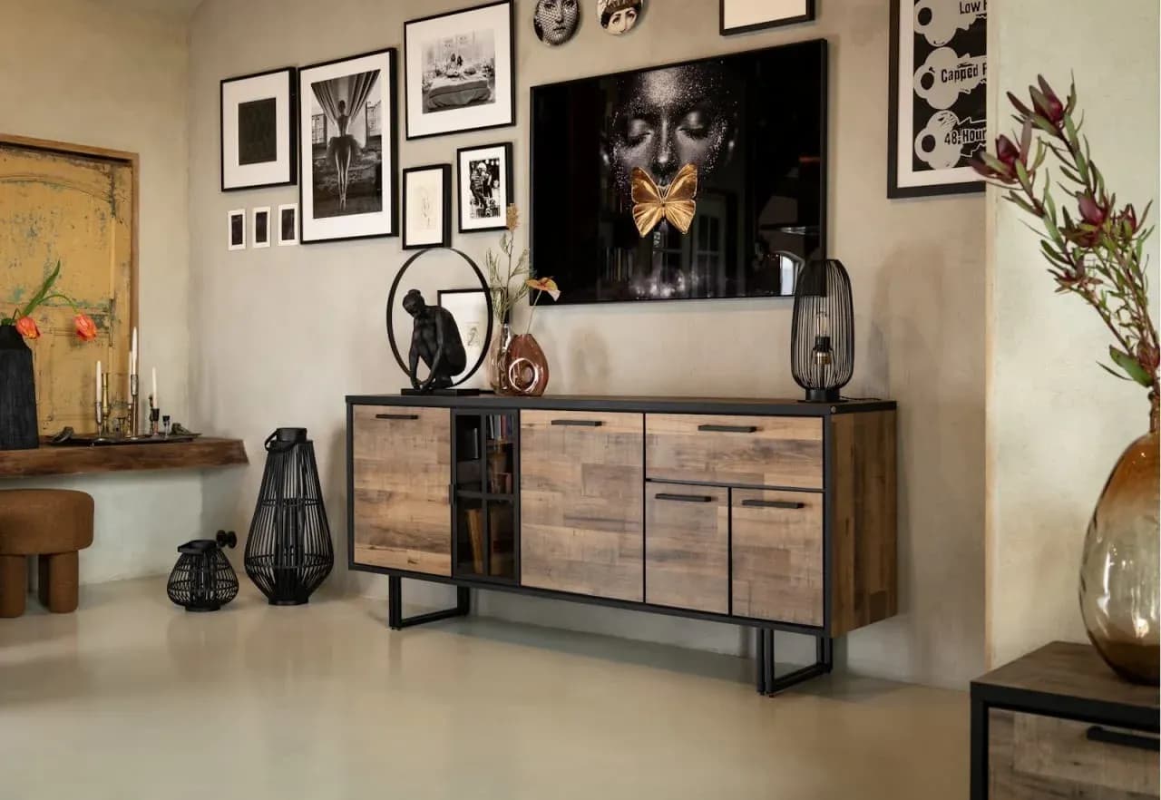 Avalon, Sideboard 200 cm - 4-Türen + 1-Lade + 1-Glastür (+ LED)
