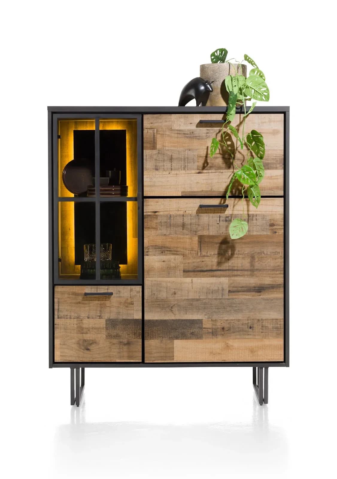 Avalon, Highboard 120 cm - 2-Türen + 1-Glastür + 1-Klappe (+ LED)