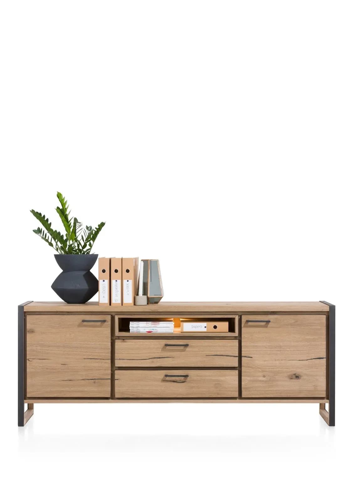 Metalo, Sideboard 210 cm - 2-Türen + 2-Laden + 1-Nische (+ LED)