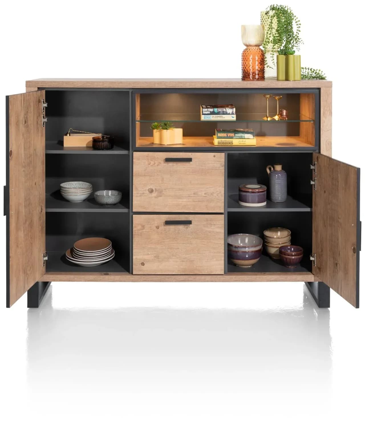 Pavarotti, Highboard 160 cm - 2-Türen + 2-Laden + 2-Nischen (+ LED)