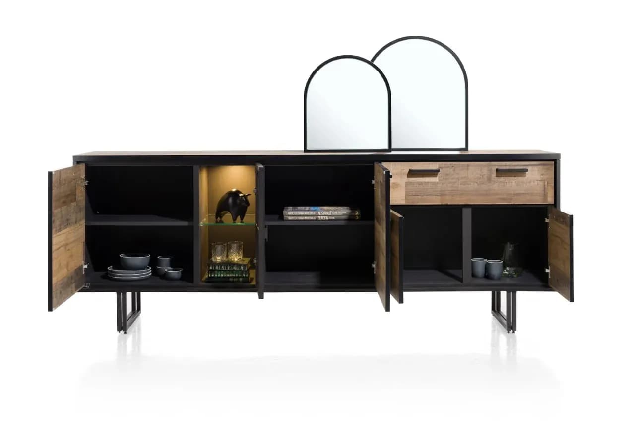 Avalon, Sideboard 230 cm - 4-Türen + 1-Lade + 1-Glastür (+ LED)