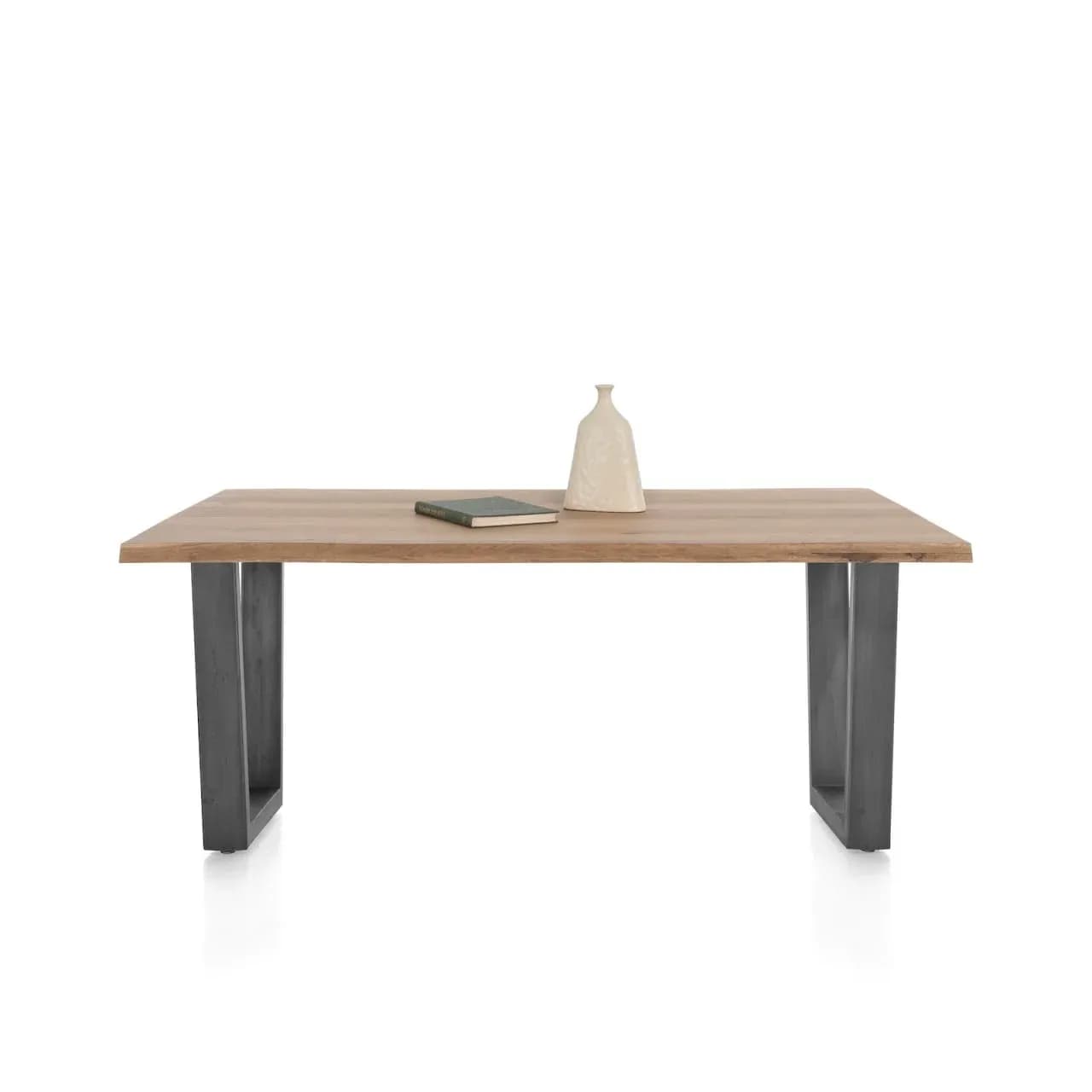 Nyborg, Tisch 200 x 100 cm - Tischplatte mit natürliche Baumkante - V-Fuß Metall