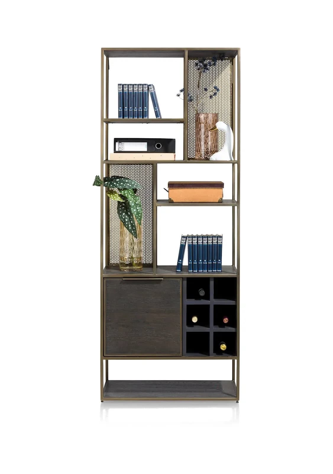 City, Bücherregal 70 cm - 1-Tür + 6-Nischen + 6-Weinfächer