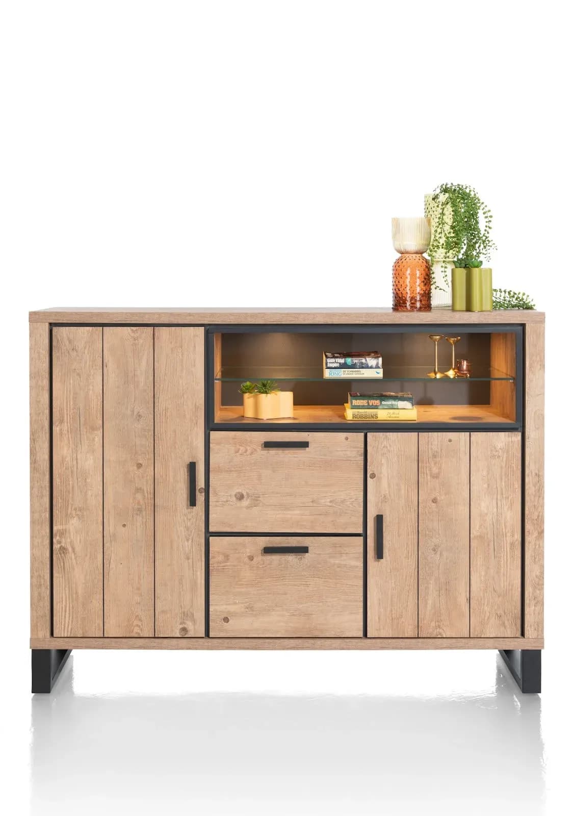 Pavarotti, Highboard 160 cm - 2-Türen + 2-Laden + 2-Nischen (+ LED)