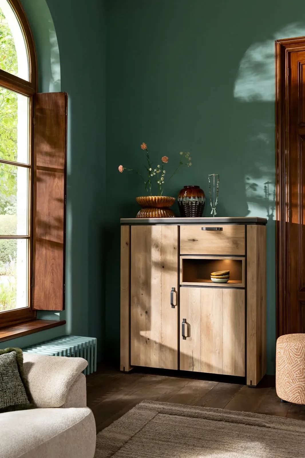 Farmland, Highboard 125 cm - 2-Türen + 1-Lade + 1-Nische (+ LED)