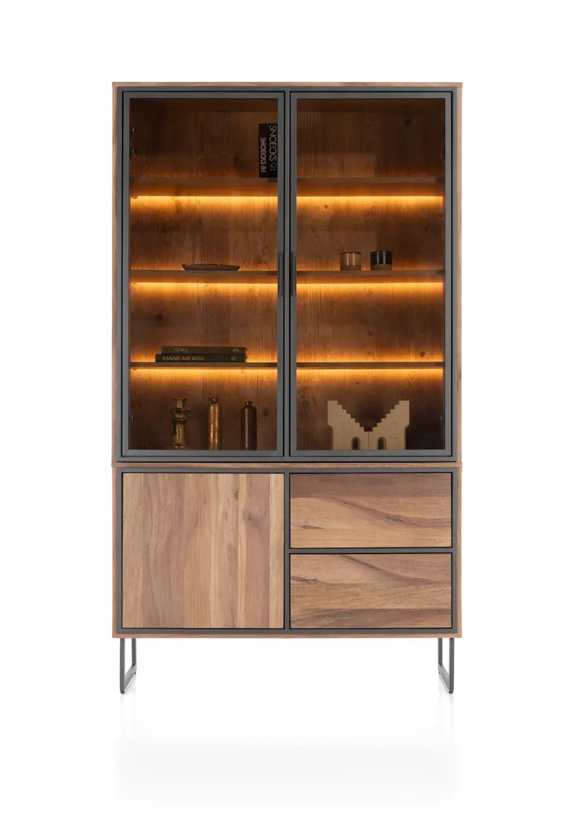 Trapani, Buffetschrank 120 cm - 2-Glastüren + 1-Tür + 2-Laden (+ LED)