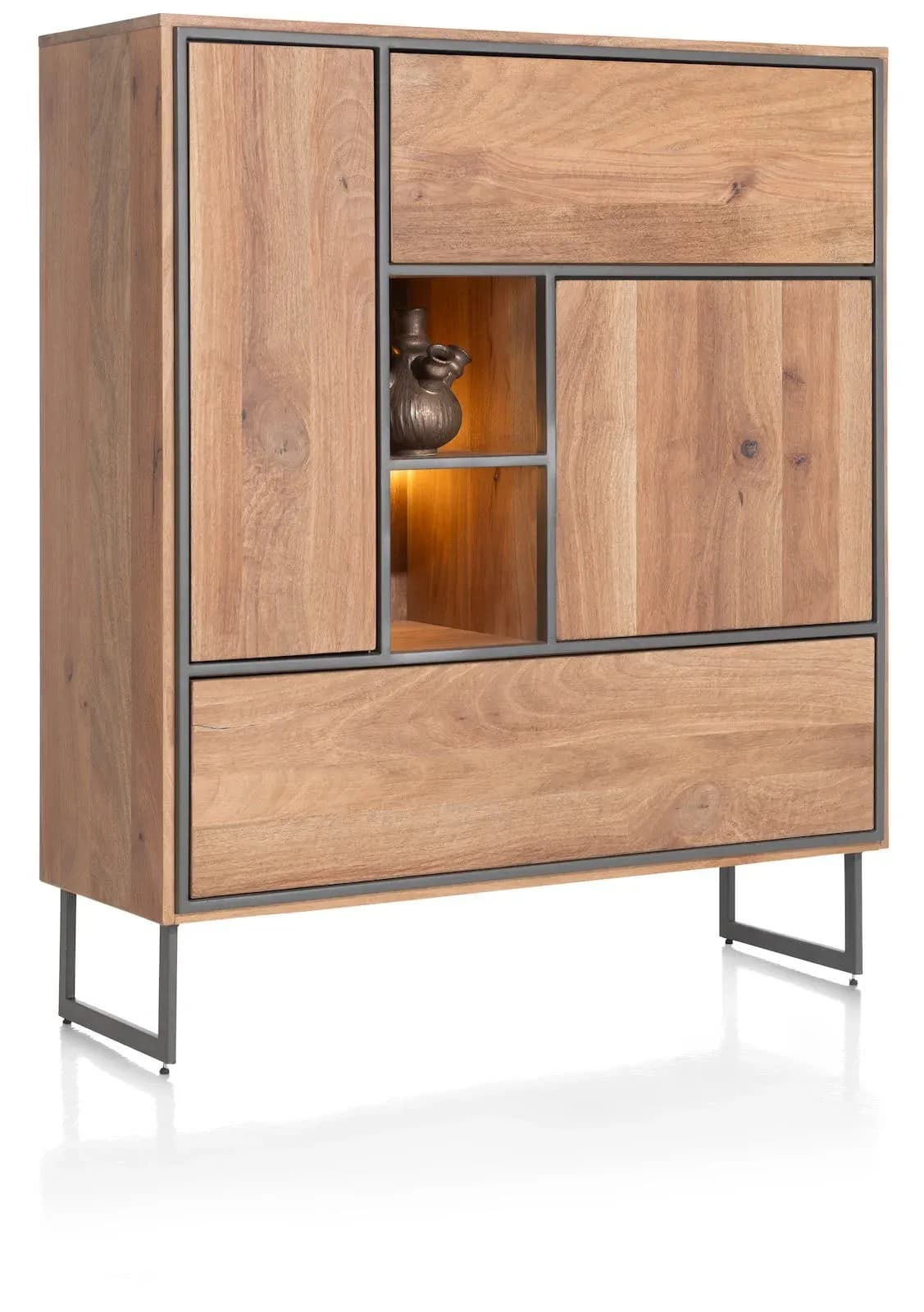 Trapani, Highboard 120 cm - 2-Türen + 2-Laden + 2-Nische (+ LED)
