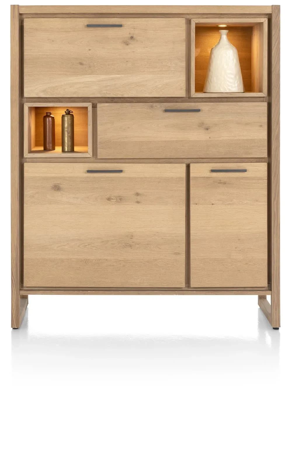 Nystead, Highboard 125 cm. - 2-Türen + 1-Lade + 1-Klappe + 2-Nischen (+LED)