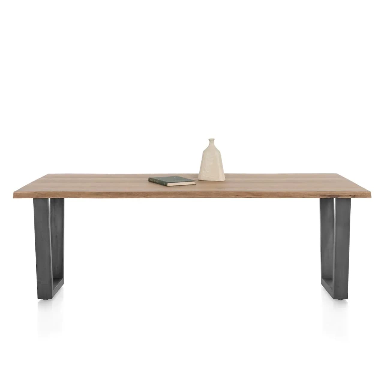 Nyborg, Tisch 230 x 100 cm - Tischplatte mit natürliche Baumkante - V-Fuß Metall