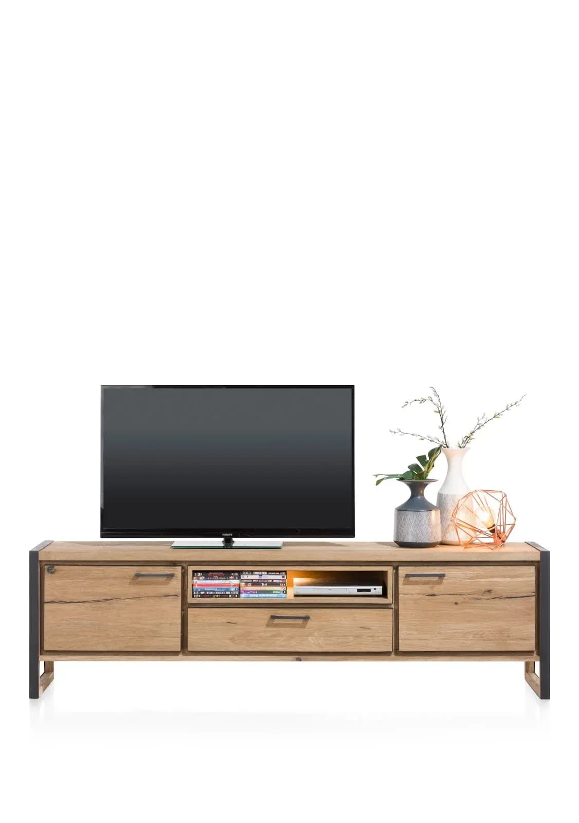 Metalo, Lowboard 210 cm - 2-Türen + 1-Lade + 1-Nische (+ LED)