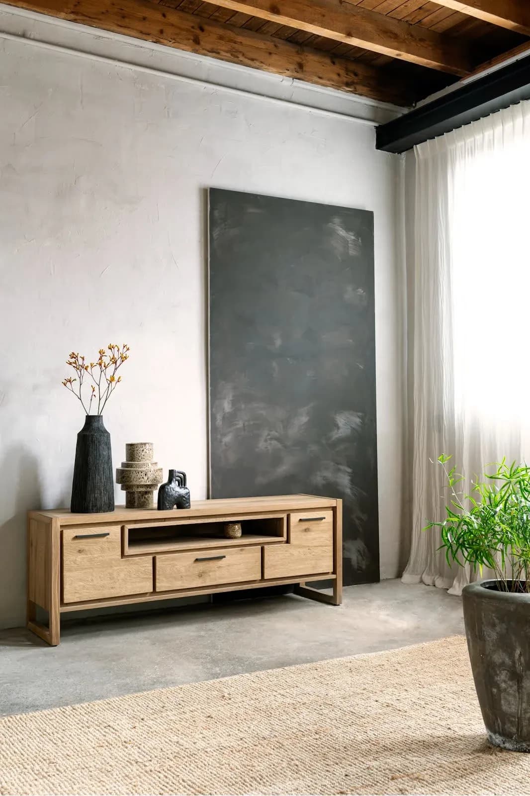 Nystead, Lowboard 170 cm. - 2-Türen + 1-Lade + 1-Nische (+ LED)