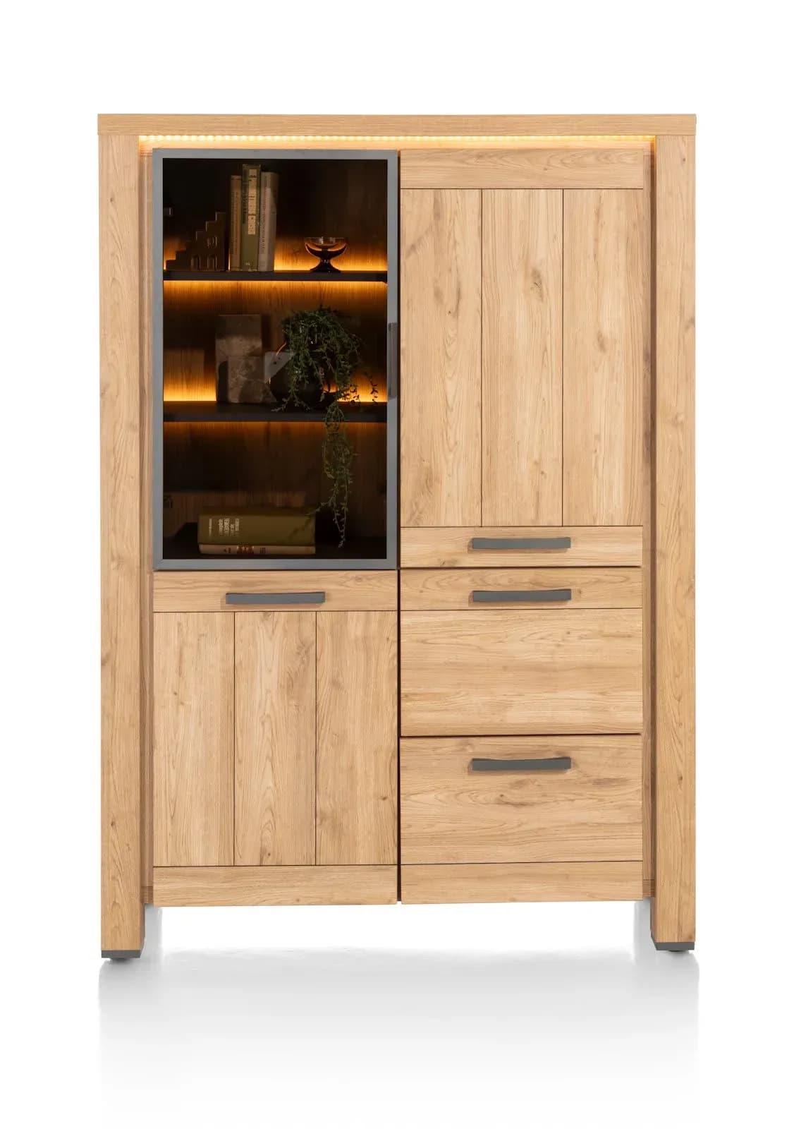 Delmonte, Schrank 120 cm - 1-Glastür + 2-Türen + 2-Laden (+ LED)