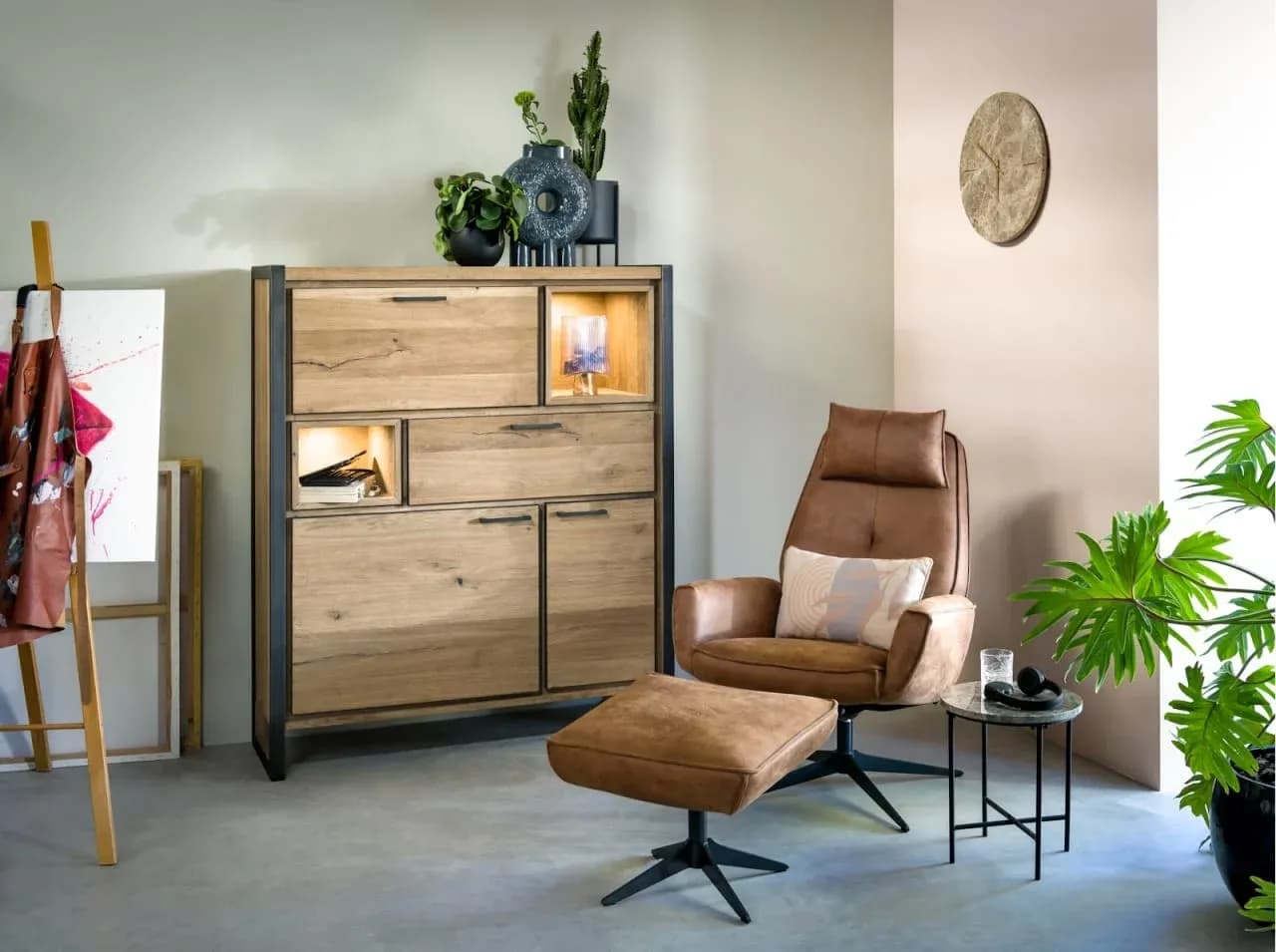 Metalo, Highboard 2-Türen + 1-Lade + 1-Klappe + 2-Nischen (+ LED)