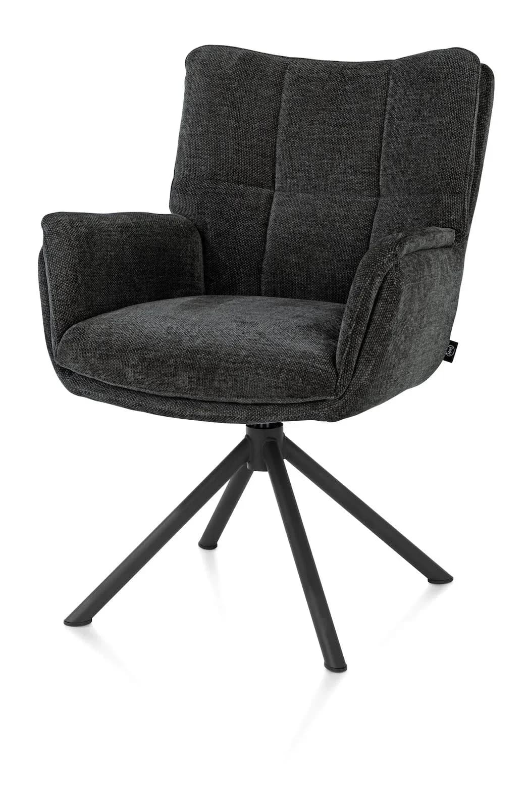 Juna, Armlehnstuhl - Gestell rough off black - drehbar - Stoff Livigno