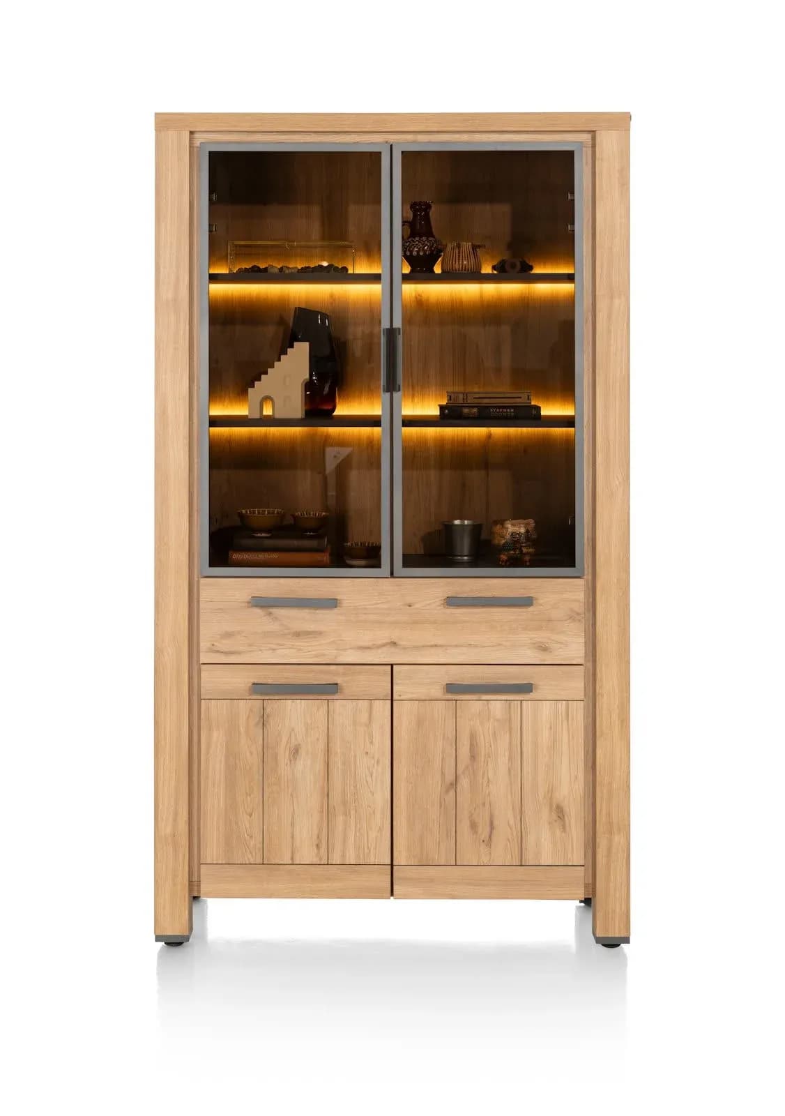 Delmonte, Vitrine 110 cm - 2-Glastüren + 2-Türen + 1-Lade (+ LED)