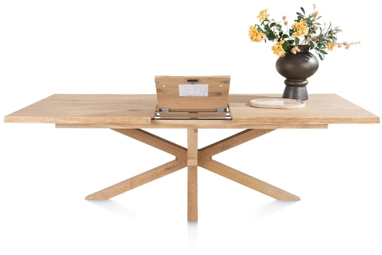 Nyborg, Ausziehtisch 190 (+ 50) x 100 cm - Tischplatte mit natürliche Baumkante - Mittelfuß Holz