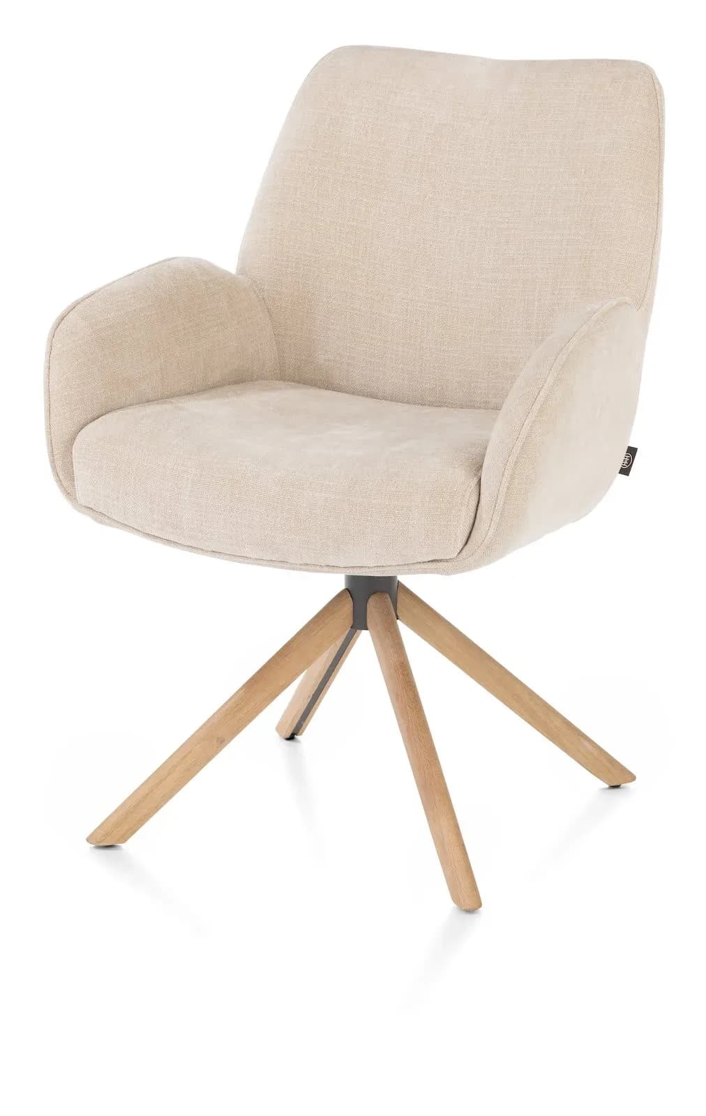 Riley, Armlehnstuhl - Eiche naturel 4 Fuß + relax Function - drehbar - Pocket Komfort - Stoff Cadiz