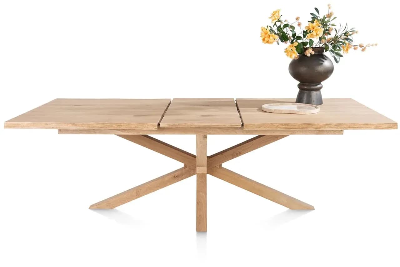 Nyborg, Ausziehtisch 190 (+ 50) x 100 cm - Tischplatte mit natürliche Baumkante - Mittelfuß Holz