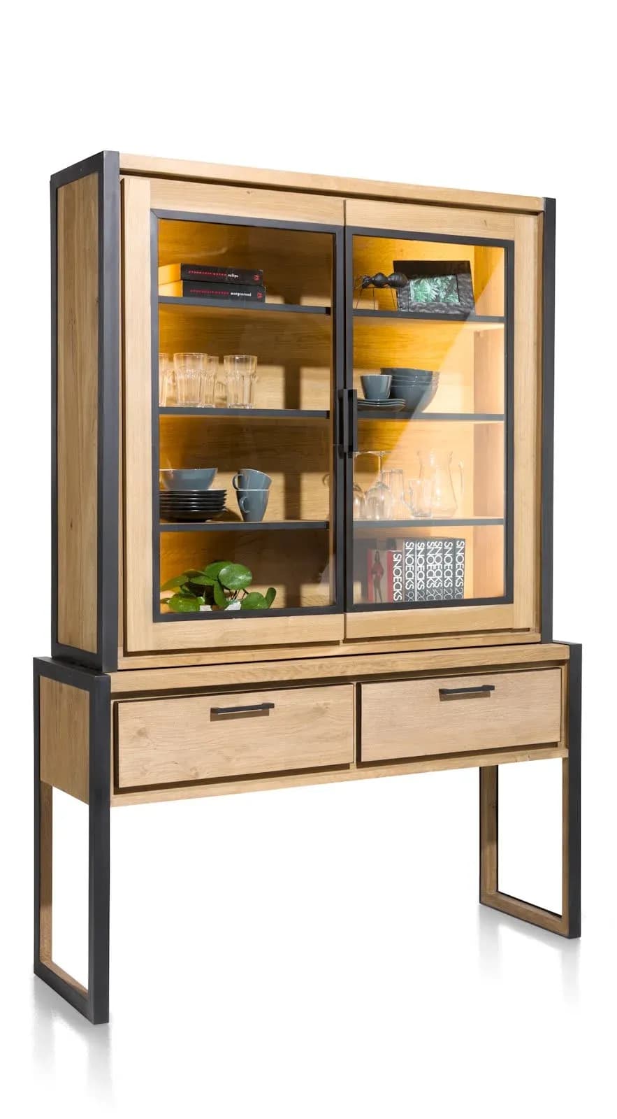 Metalo, Buffet 140 cm - 2-Glastüren (+ LED) + 2-Laden