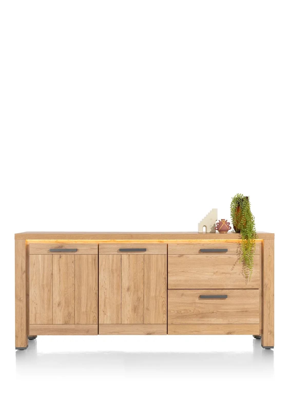 Delmonte, Sideboard 190 cm - 2-Türen + 2-Laden (dimmbare LED-Beleuchtung)