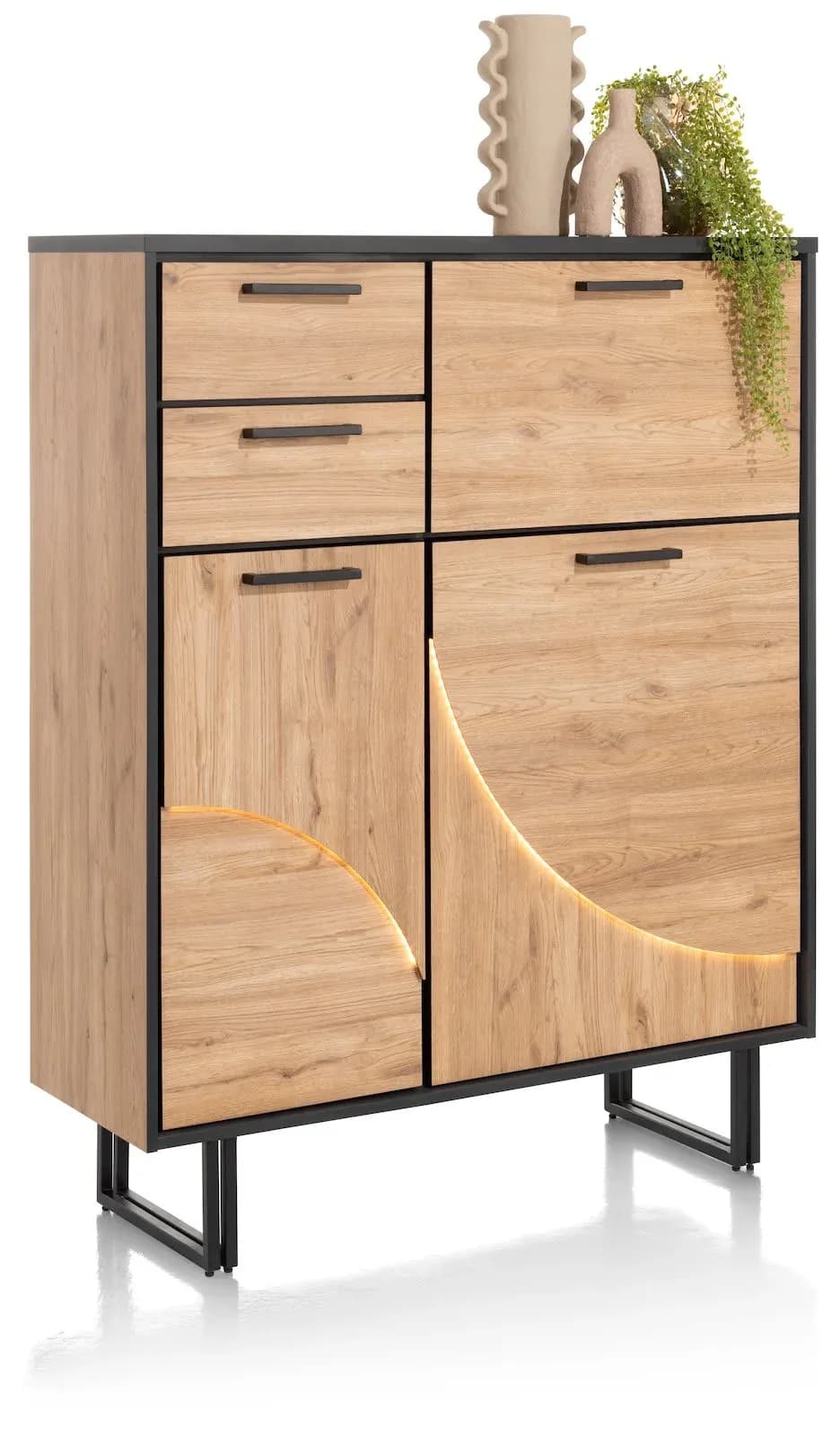 Avalon, Highboard 120 cm - 2-Türen + 2-Laden + 1-Klappe (+ LED)