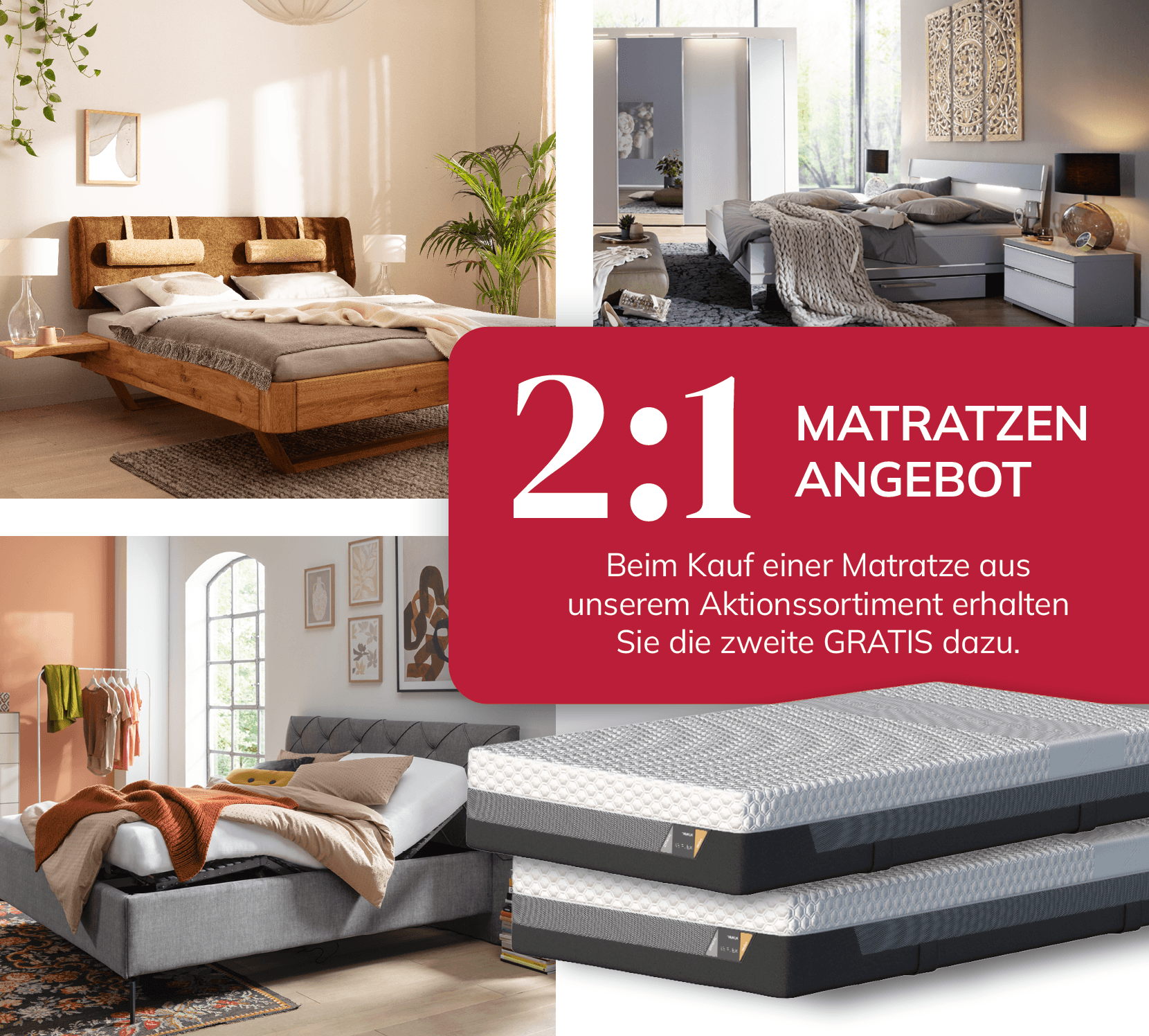 Betten und Boxspringbetten: 2:1 Matratzenangebot – beim Kauf einer Aktionsmatratze die zweite gratis