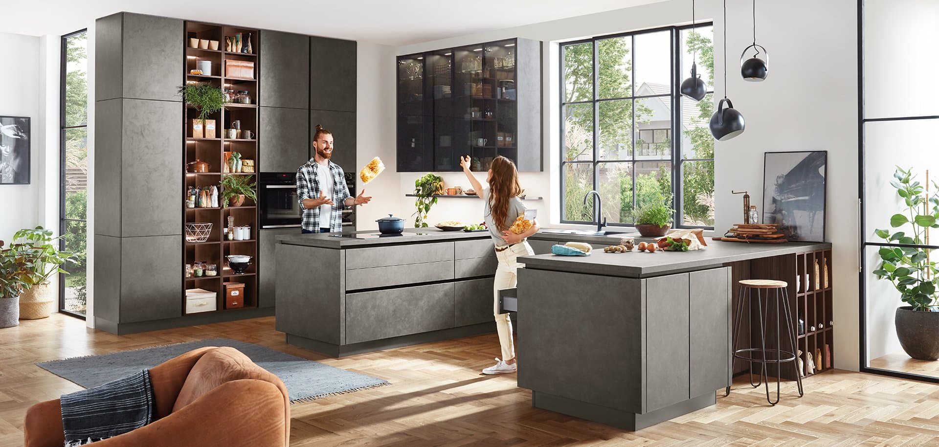Moderne Inselküche Riva mit Betonoptik-Fronten