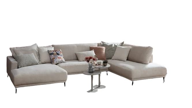 Wohnlandschaft Solero 2.0 - Longchair mit 2-Sitzer und Ecke rechts, Stoff, Natur