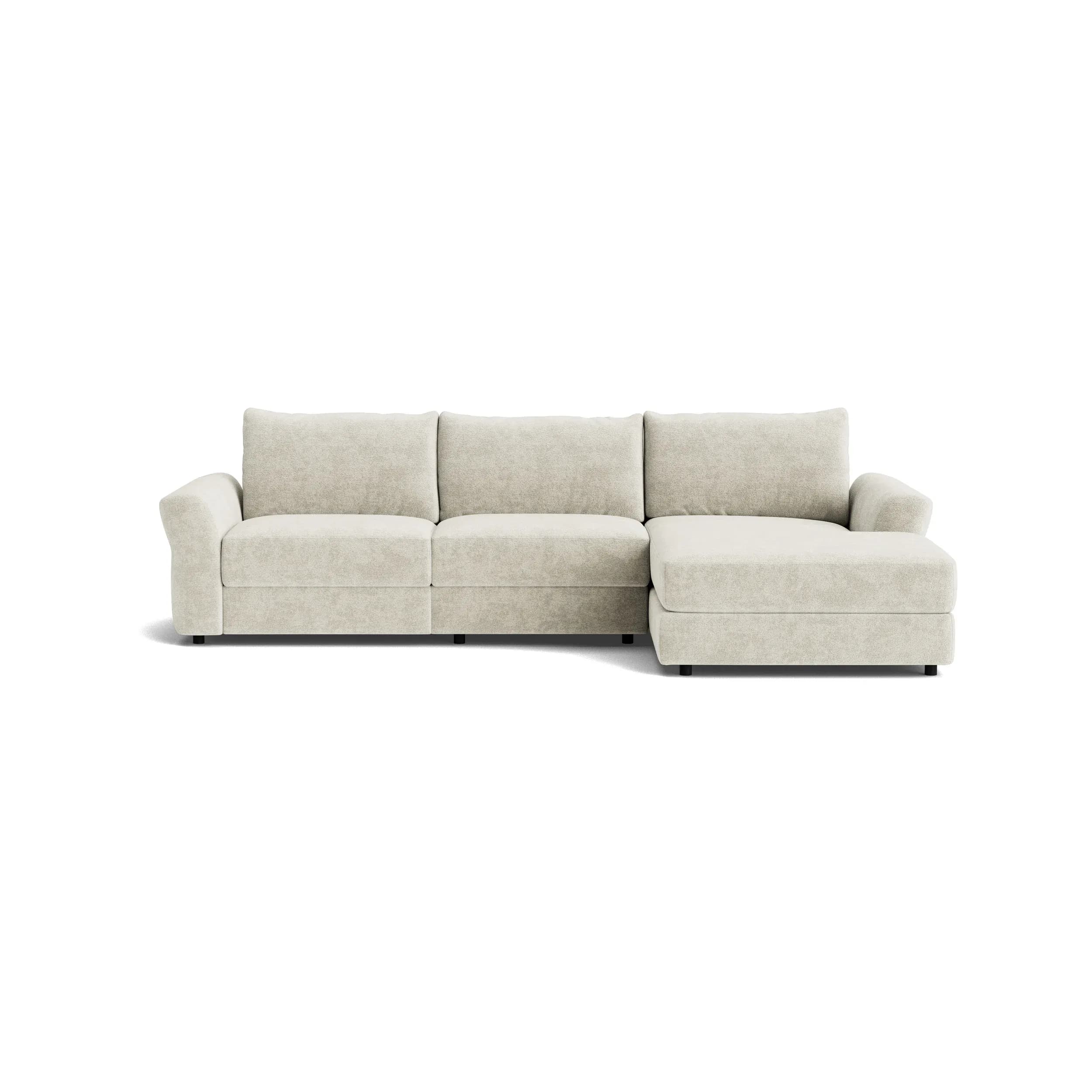 Ecksofa Almeria - 2-Sitzer mit Longchair rechts inkl. 1 Relaxfunktion motorisch, Stoff, Offwhite