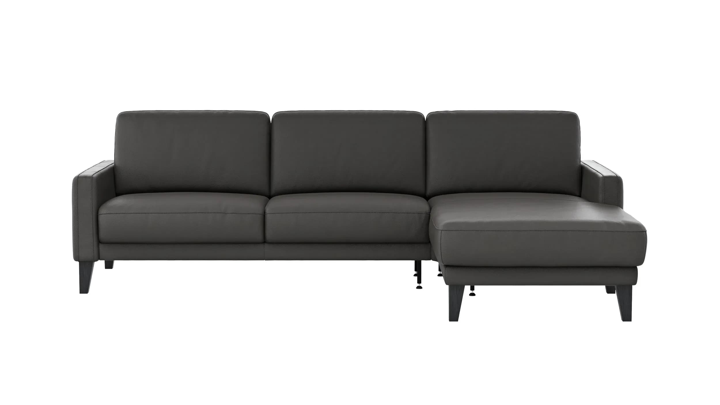 Ecksofa Matero - 2,5-Sitzer mit Longchair rechts, Leder, Anthrazit